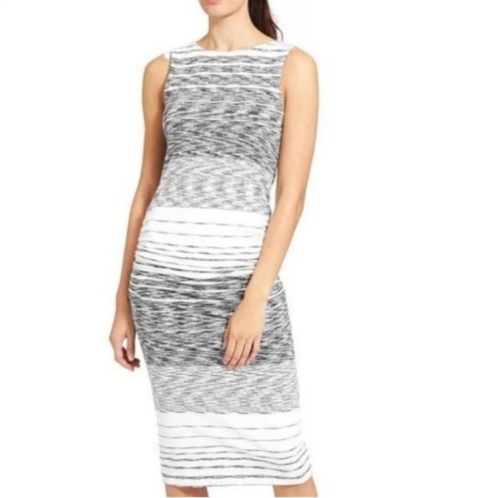 ATHLETA Long Tank Dress Striped in White, Black, Gray Women's Size Medium